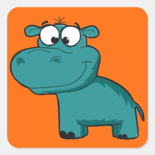Blue Happy Hippo Square Sticker