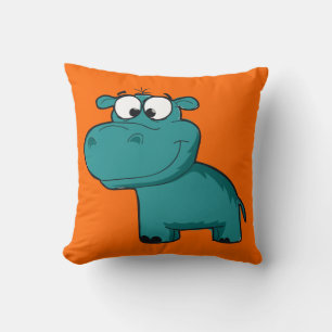 Blue Happy Hippo Throw Pillow