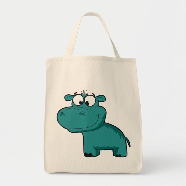 Blue Happy Hippo Tote Bag (Front)