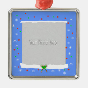 Blue Happy Holiday Snowflakes (photo frame) Metal Ornament