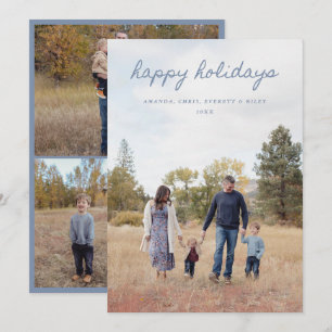 Blue Happy Holidays Card 4 Family Photos