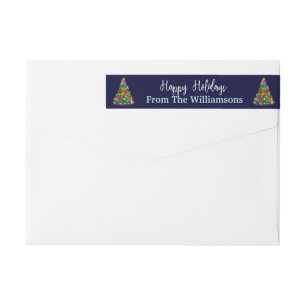 Blue Happy Holidays Christmas Trees Return Address Wrap Around Label