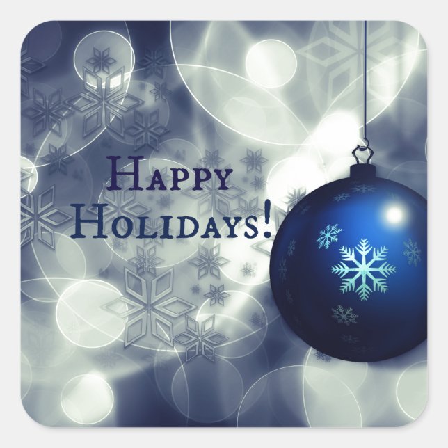 Blue Happy Holidays Square Sticker (Front)