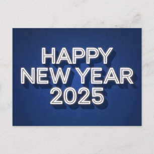 Blue Happy New Year 2025 Holiday Postcard
