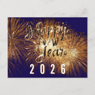 Blue Happy new year 2026 golden details fireworks  Postcard