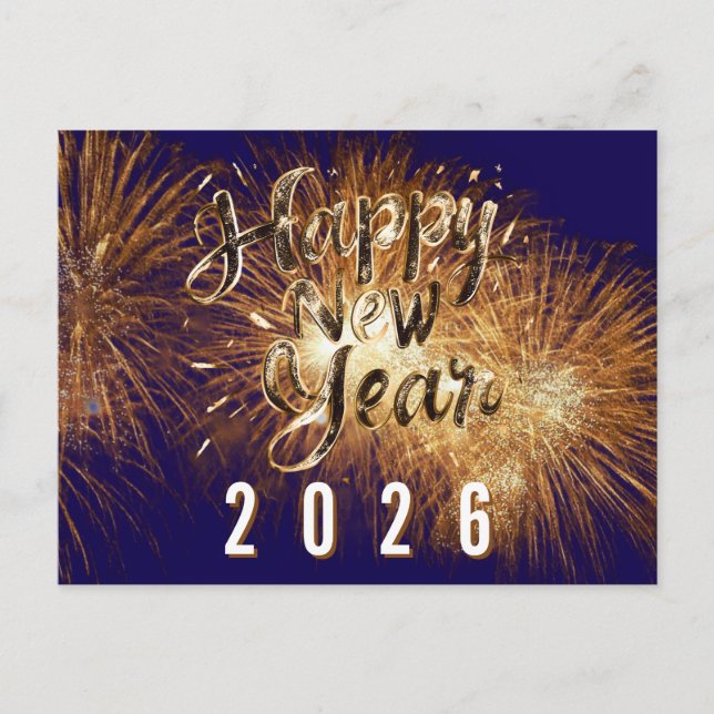 Blue Happy new year 2026 golden details fireworks  Postcard (Front)