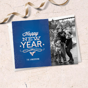 Blue Happy New Year Typography   Photo Postcard