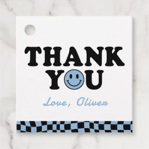 Blue Happy Smile Boy 1st Birthday Thank You Favour Tags
