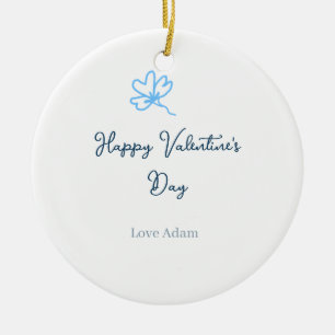 Blue happy Valentine's day love name flower rustic Ceramic Ornament