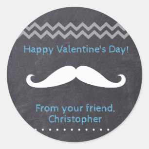 Blue Happy Valentine's day moustache Classic Round Sticker