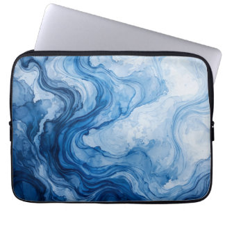 Blue Harmonious Flow Blue White Abstract Laptop Sleeve