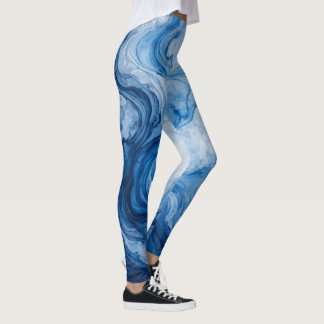 Blue Harmonious Flow Blue White Abstract Leggings