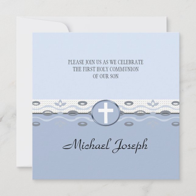 Blue Harmony First Communion Invitation (Front)