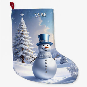 Blue Hat Snowman Christmas Tree Holiday Stocking