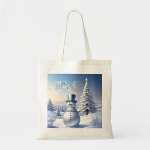Blue Hat Snowman Christmas Tree Holiday Tote Bag