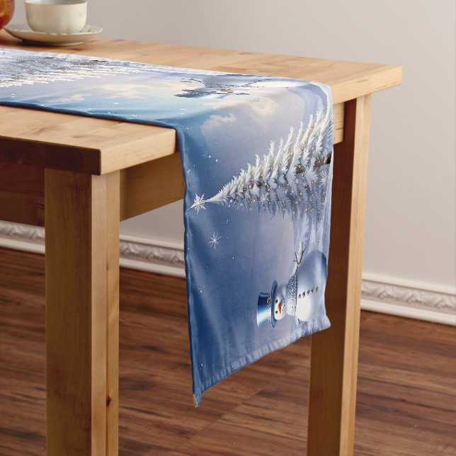 Blue Hat Snowman Christmas Tree Table Runner (In Situ)