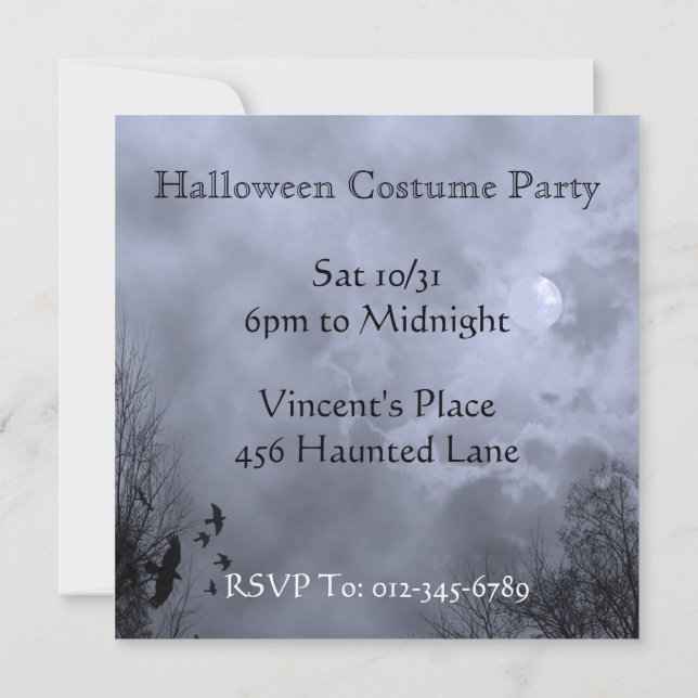 Blue Haunted Sky Custom Halloween Invitations (Back)