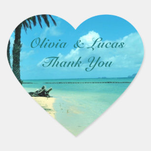 Blue Hawaii Beach Wedding Thank You Heart Sticker