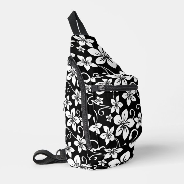 BLUE HAWAII PATTERN IN BLACK SLING BAG (Left Corner)