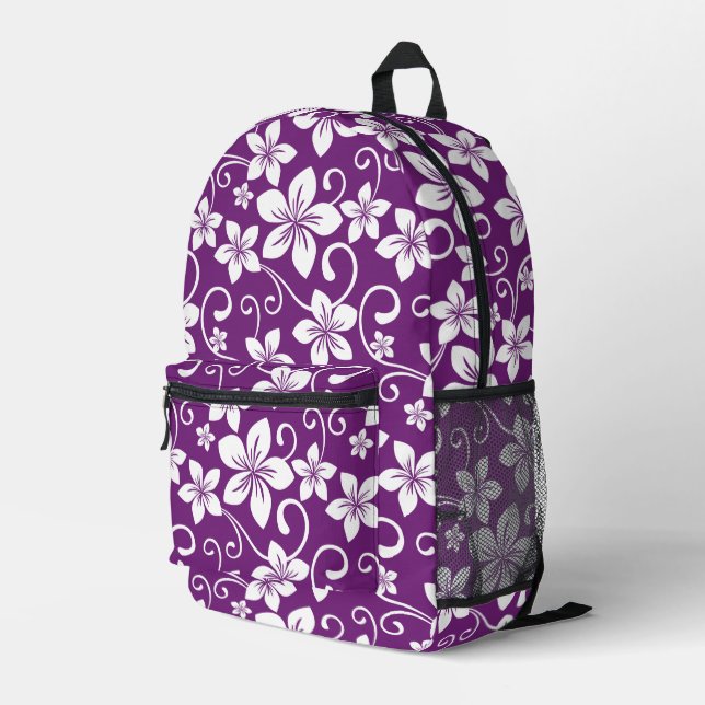 BLUE HAWAII PATTERN IN PLUM PRINTED BACKPACK (Back Corner Right)