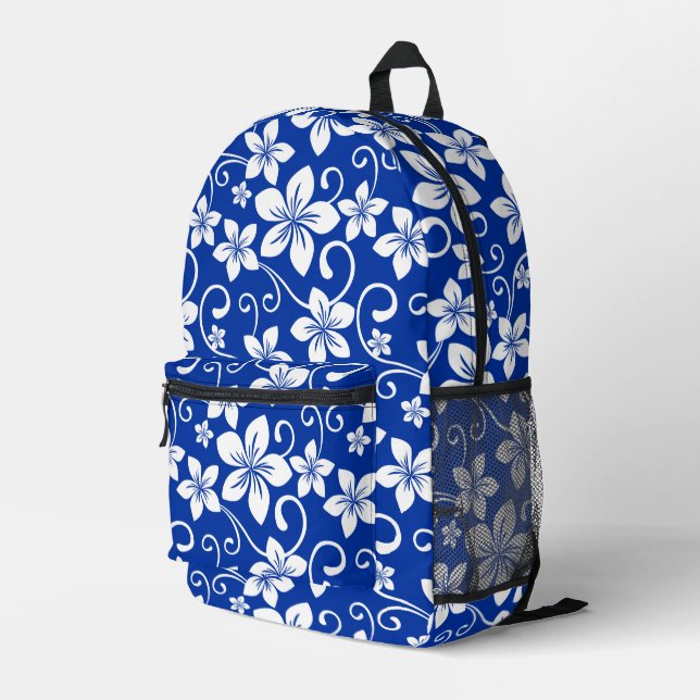 BLUE HAWAII PATTERN IN ROYAL BLUE PRINTED BACKPACK (Back Corner Right)