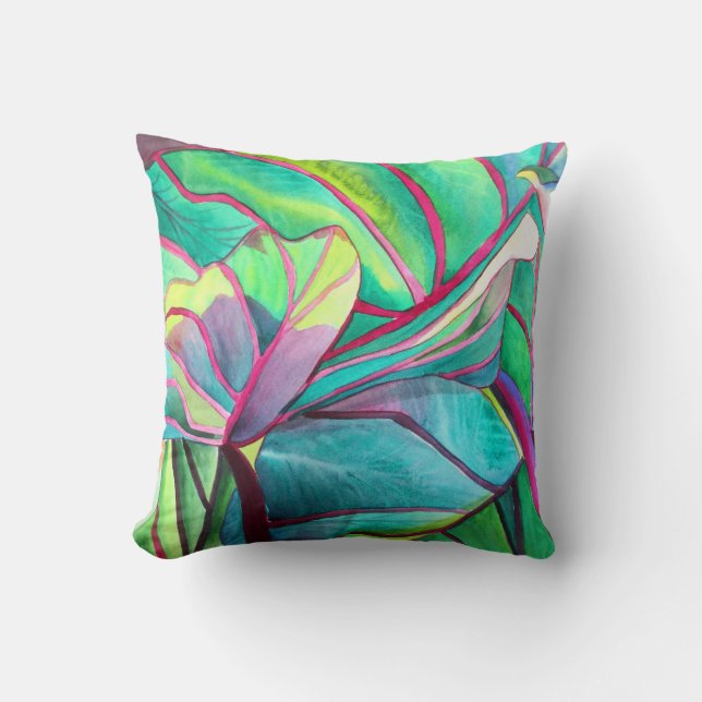 Blue Hawaii Tropical leaf foliage art Throw Pillow (Front)