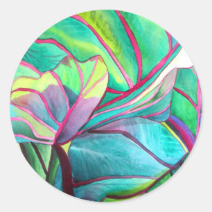 Blue Hawaii Tropical leaf wedding art Classic Round Sticker