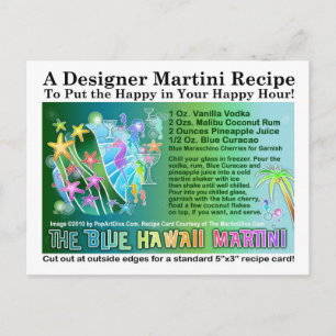 Blue Hawaii Tropical Martini Recipe Card Postcard