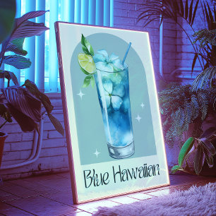 Blue Hawaiian Art Print   Bar Decor Cocktail