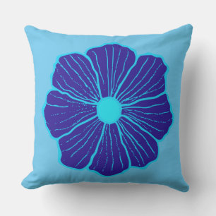Blue Hawaiian Flower Throw Pillow