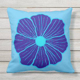 Blue Hawaiian Flower Throw Pillow