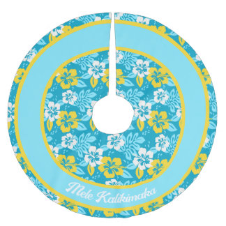 Blue Hawaiian Hibiscus Floral Pattern Brushed Polyester Tree Skirt