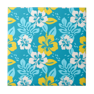 Blue Hawaiian Hibiscus Floral Pattern Tile