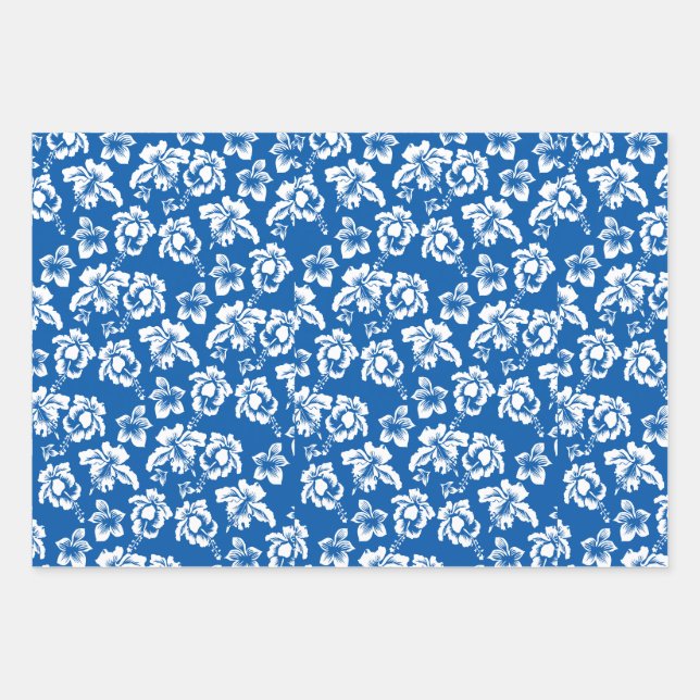 Blue Hawaiian Hibiscus Flowe Wrapping Paper Sheet (Front)