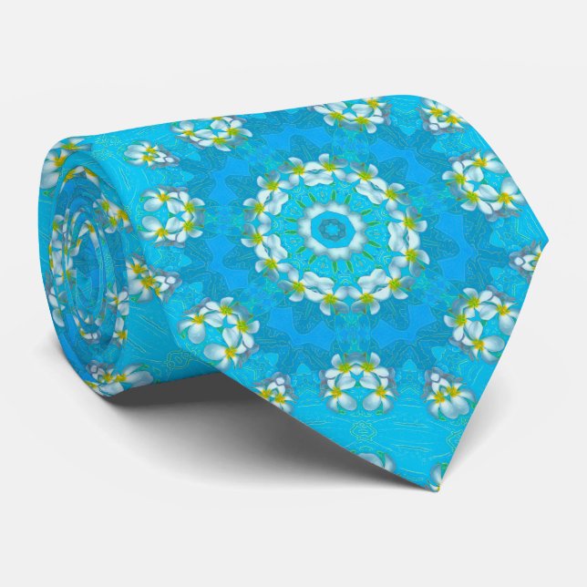 Blue Hawaiian Plumeria Lei Tie (Rolled)