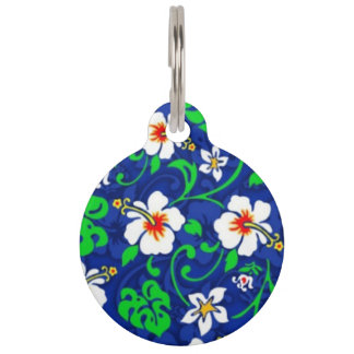 Blue Hawaiian Print Dog ID Tag