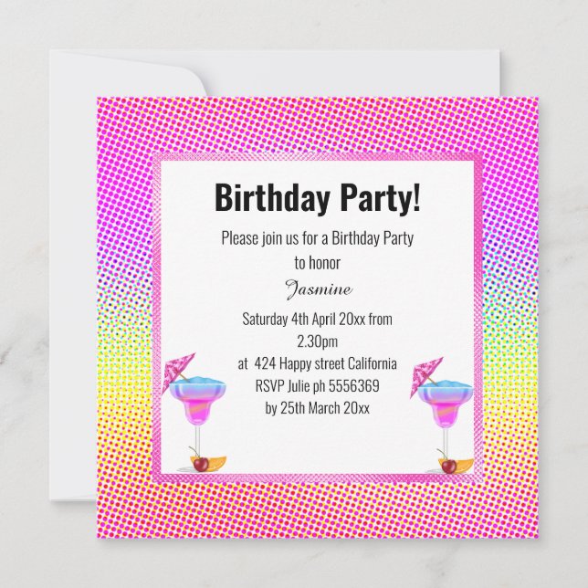 BLUE HAWAIIAN RAINBOW GEOMETRIC BIRTHDAY PARTY INVITATION (Front)