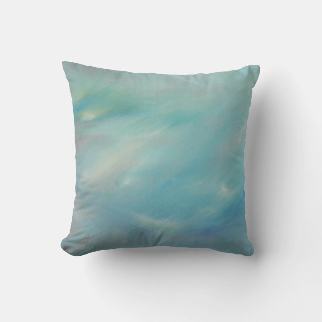 Blue haze float acrylic painting throw pillow (Front)