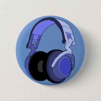 Blue Headphones Digital Art Badge 2 Inch Round Button