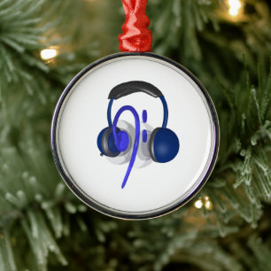 Blue Headset Playing Some Bass Metal Ornament