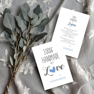 Blue Heart 100% Handmade with Love Quote Business Card