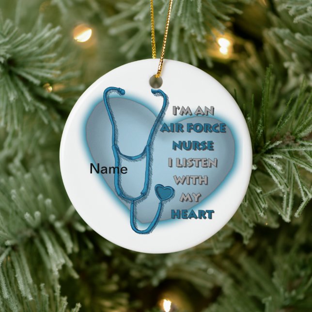 Blue Heart Air Force Nurse  Ceramic Ornament (Tree)