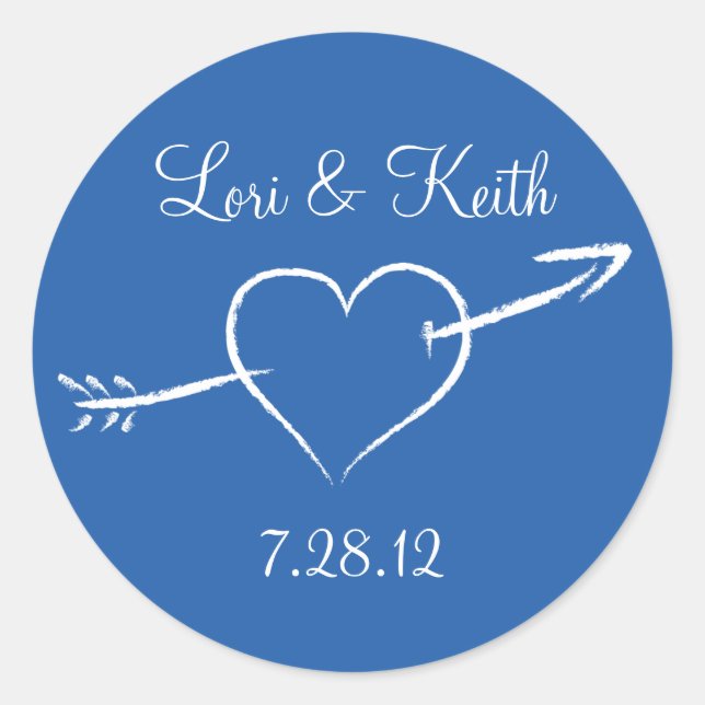 Blue Heart and Arrow Classic Round Sticker (Front)