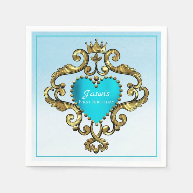 Blue Heart And Gold Ornament Napkin (Front)