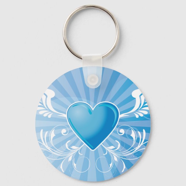 Blue Heart and Wings Keychain (Front)
