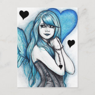 Blue Heart Angel Gothic Fantasy Postcard