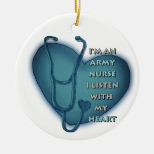 Blue Heart Army Nurse Ceramic Ornament