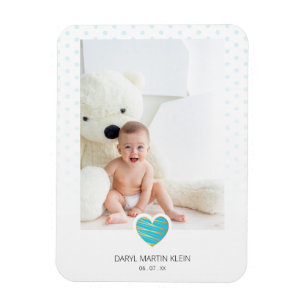 Blue Heart Baby Keepsake Polka Dots Photo Magnet