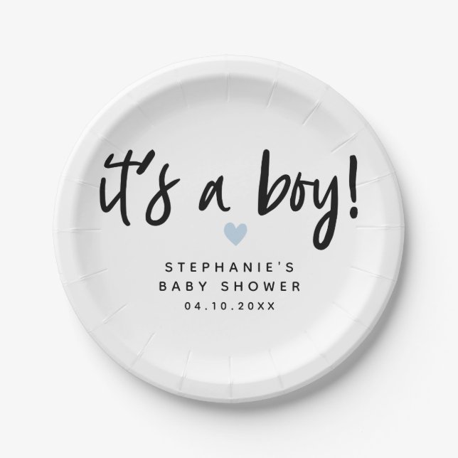 Blue Heart Baby Shower | It's A Boy Paper Plate (Front)