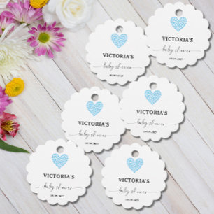 Blue Heart Baby Shower Party Round Scalloped Favour Tags